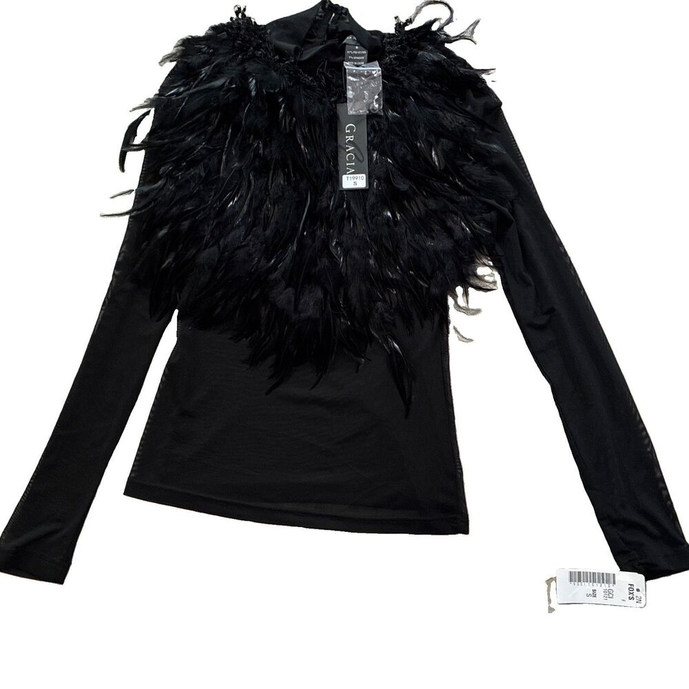 Gracia NWT Women’s Feather Front Mesh back & sleeves Black Small